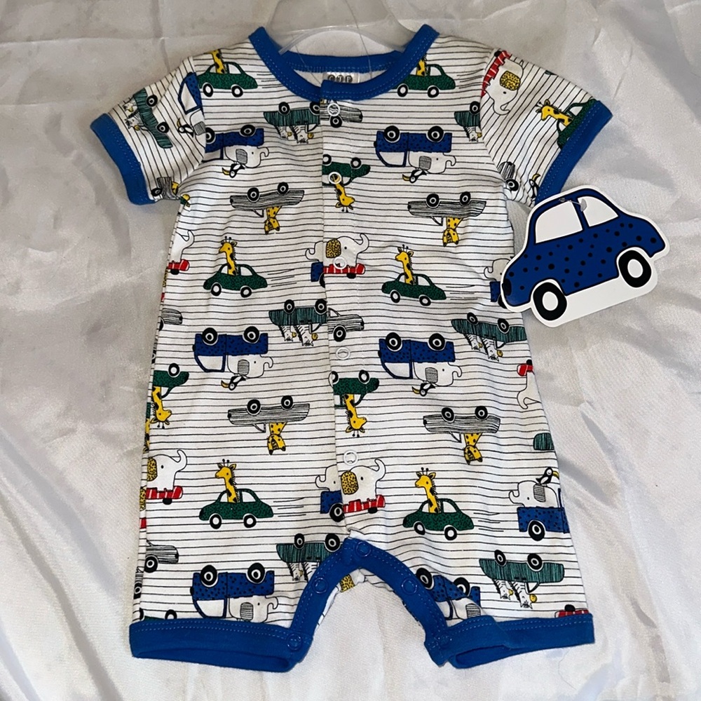 3 to 6 month Baby Boy Romper‎ Giraffe Elephant One Piece Outfit NWT